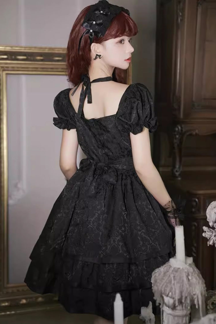 Short Sleeves Multi-layer Ruffle Bowknot Gothic Princess Lolita Dress