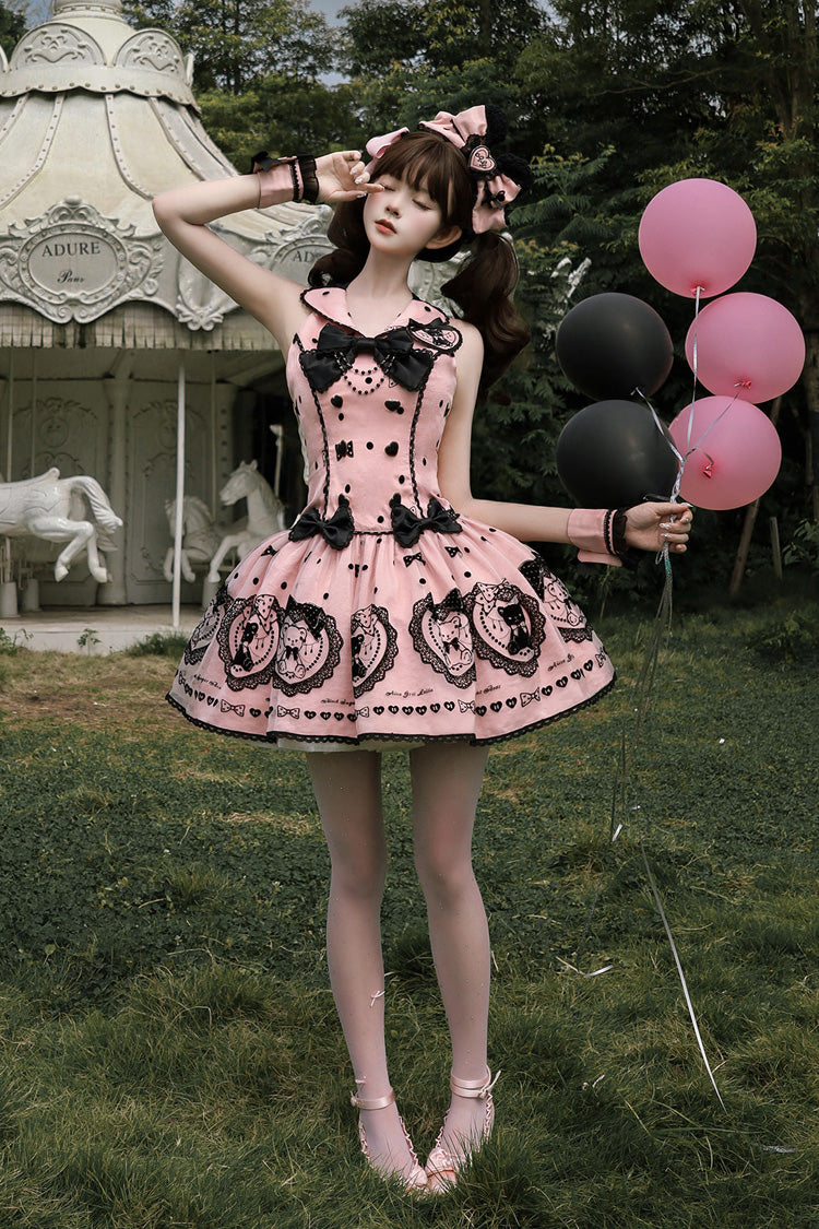Pink Halter Sleeveless Embroidered Bow Lolita Gown - Sugar Bear