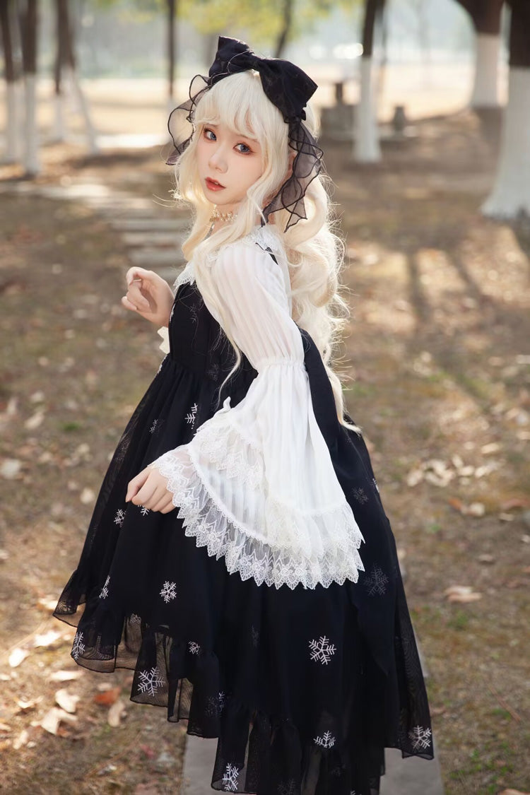 Feather Snowflake Embroidery Sleeveless Ruffle Bow Sweet Lolita JSK in Three Shades