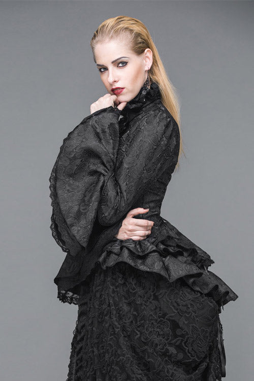 Vintage Gothic Blouse with Ruffled Trumpet Sleeves