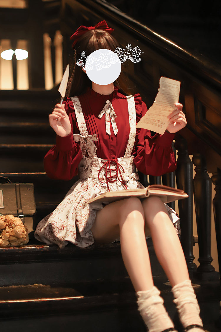 Ash Printed Sweet Lolita Skirt with Lace-Up Bow