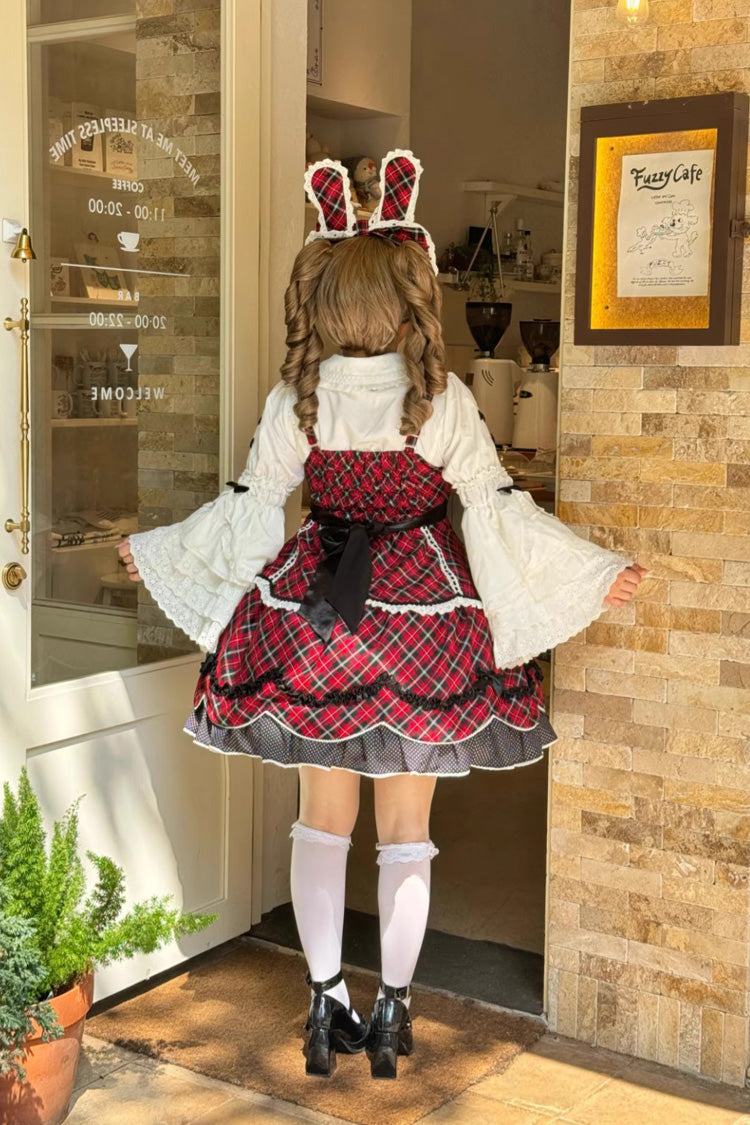 Crimson Shibuya Sweetheart Tartan Print Sleeveless Frill Bow Sweet Lolita JSK Plus Size