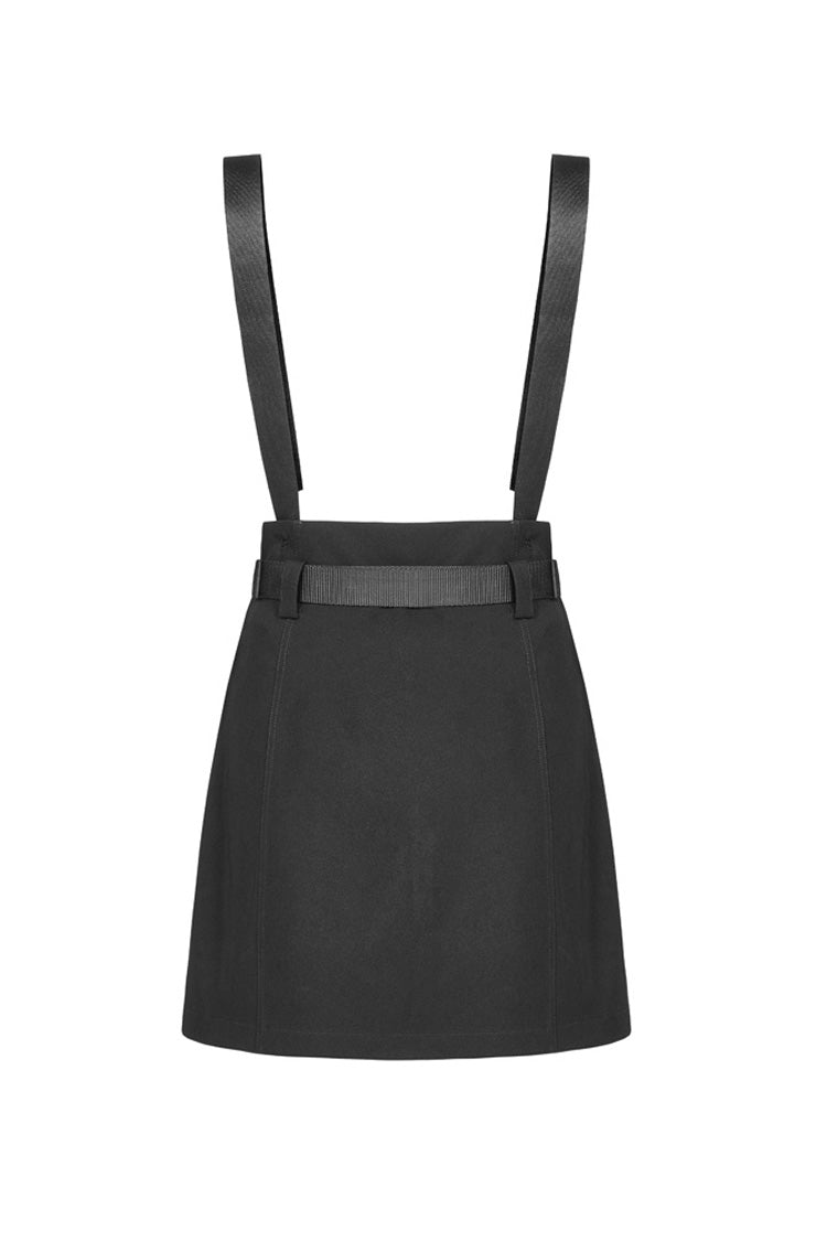 Slate Steel Ring Strap Buckled Split Hem A-Line Punk Skirt for Women