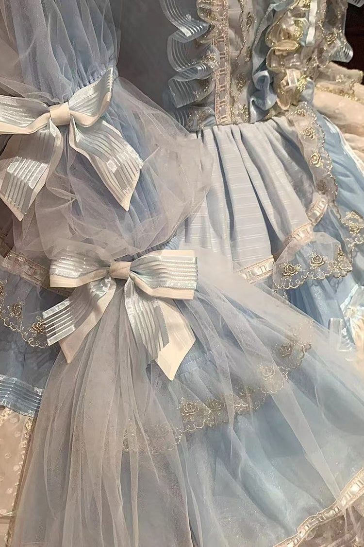 Blue Multilayer Ruffled Bowknot Lace Sweet Princess Lolita Dress