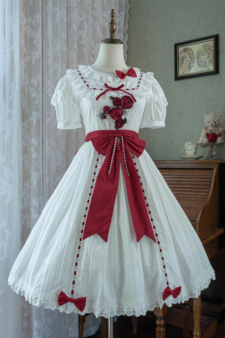 Moon Mist Poetry Sweet Lolita Short Sleeve Ruffle Bowknot Dress 2 Colors
