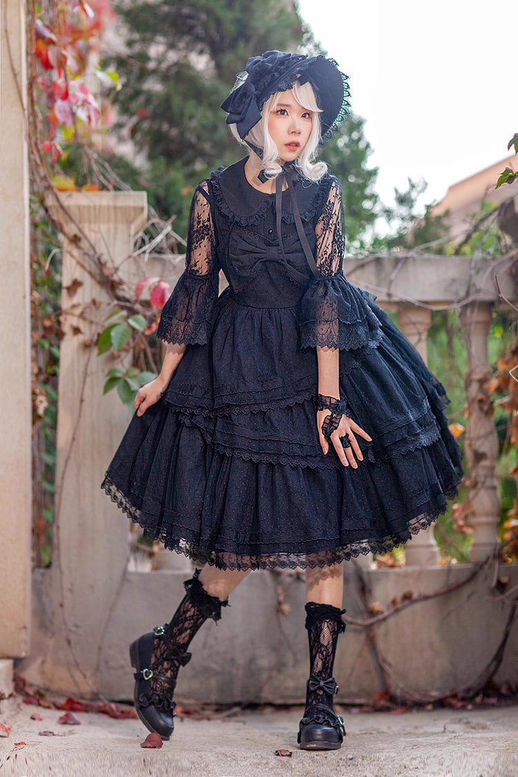 Charcoal Bowknot Sleeveless Ruffled Lolita Dress - Solid Tower of Dawn