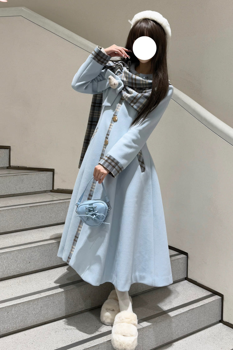 Single-Breasted Bow-Stitched Long-Sleeve Elegant Coat in 2 Colors - Cookie Mousse