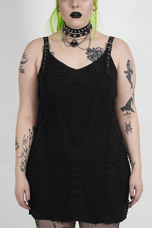Onyx Grommet Strap Knit Plus-Size Punk Slip Dress for Women