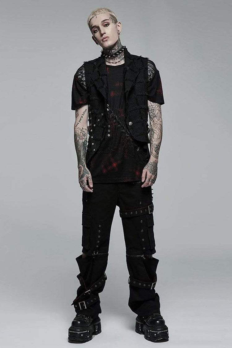 Gothic Asymmetric Faux Fur Back Cutout Leather Rivet Men's Vest