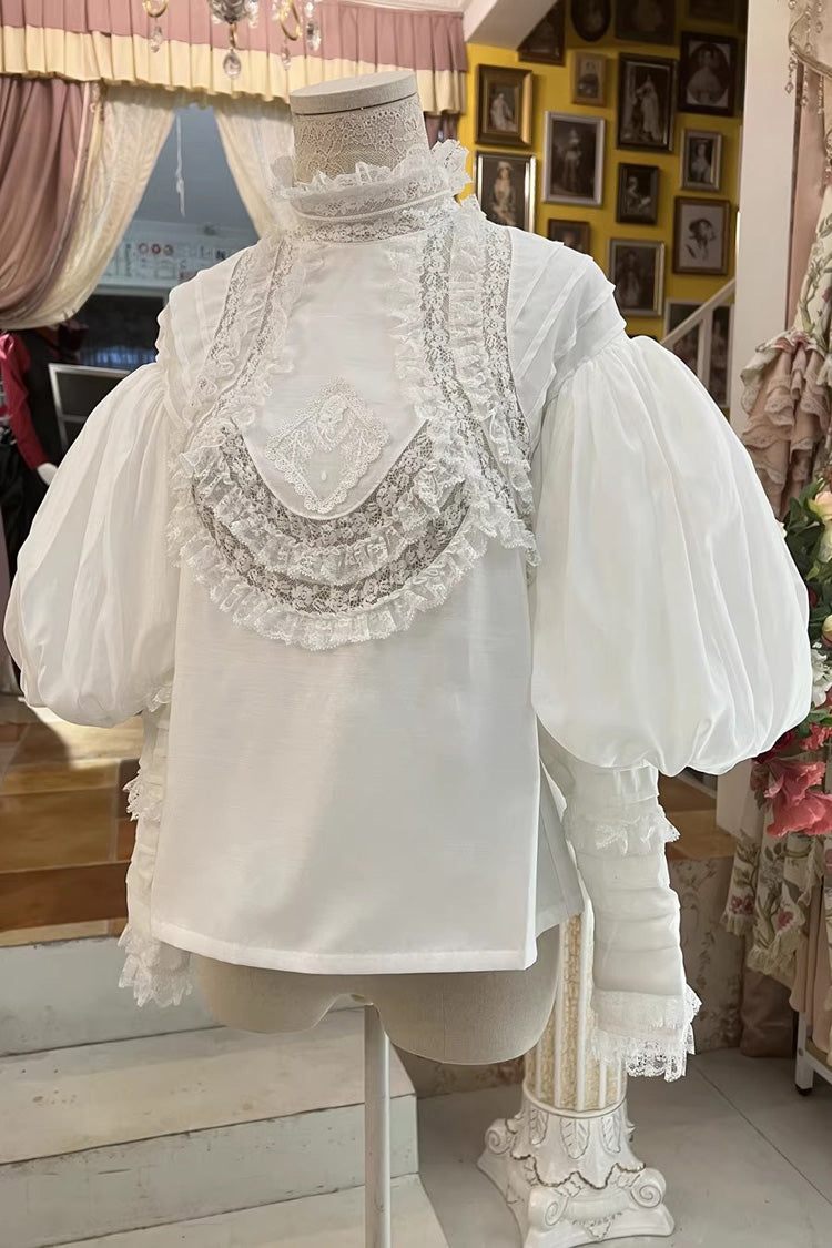 Classic Victorian Gothic Blouse with Puff Sleeves and Embroidery