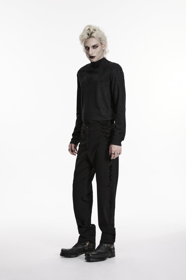 Noir Gothic Pants with Buckle Details and Slim Cut