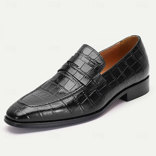 Shoes Leather Pattern Crocodile Classic Dress - Brown Men's