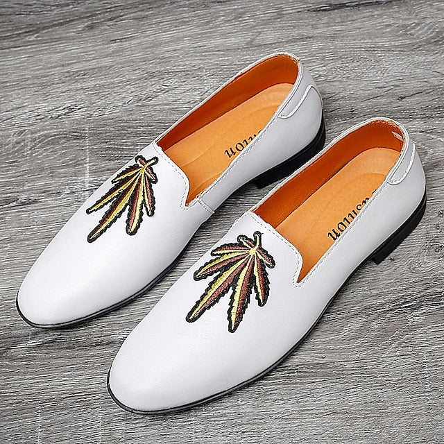 Faux Men's with - White Prom Loafers Shoes Leather Feather