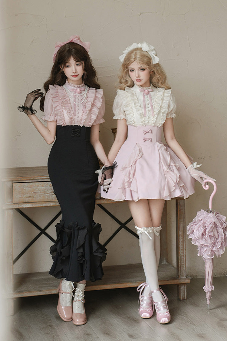 Miss Lola Stand Collar Lolita Dress with Ruffled Short Sleeves