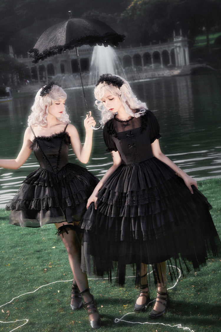 Layered Ruffle Gothic Lolita Dress with Twin Towers
