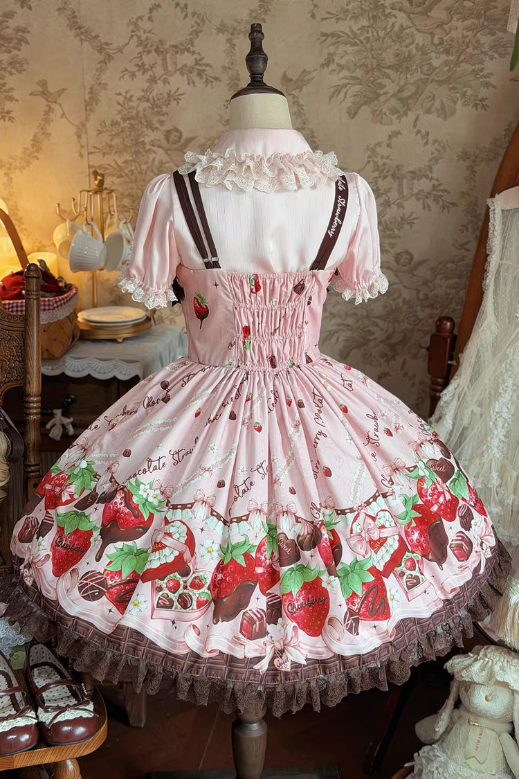 Blush Sleeveless Embroidered Bow Lace Lolita JSK - Strawberry Chocolate Lover