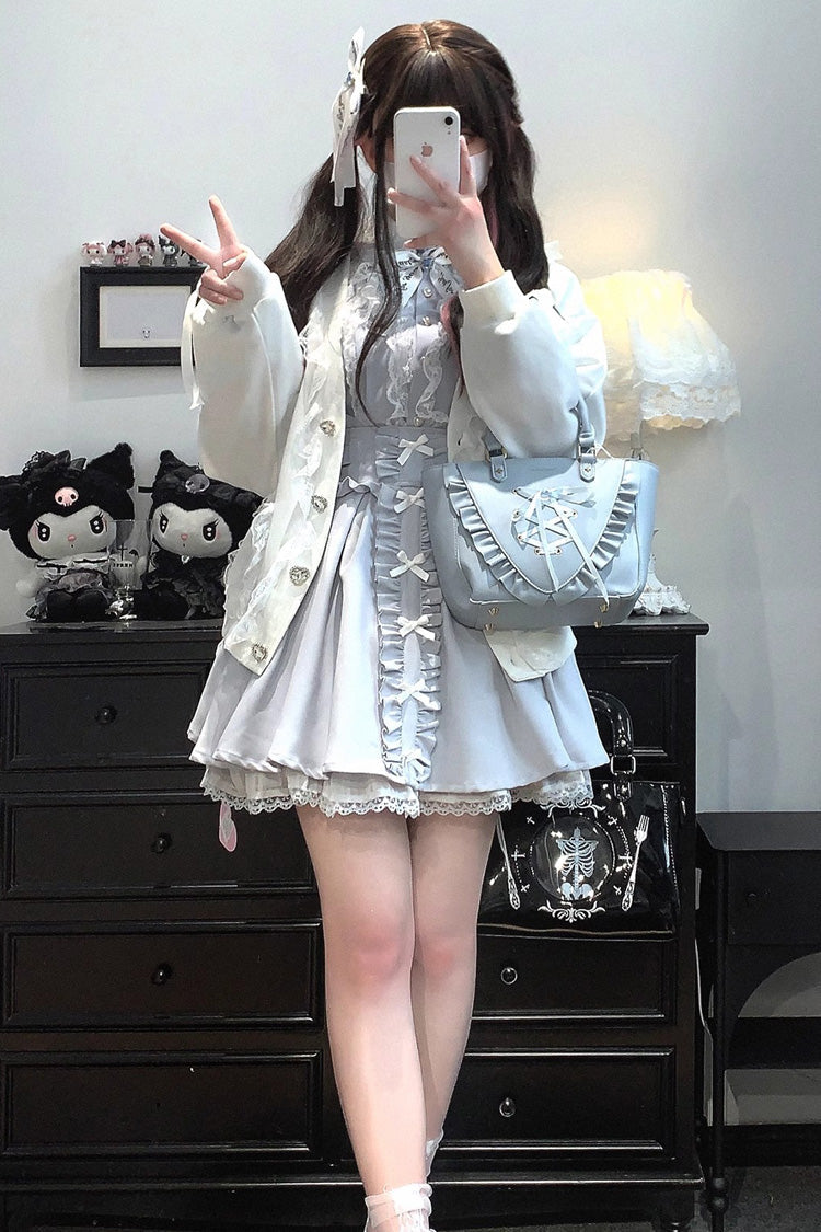 Dolls Only Ruffle Bow Lace Corset Sweet Jirai Kei Strap Dress in Four Colors