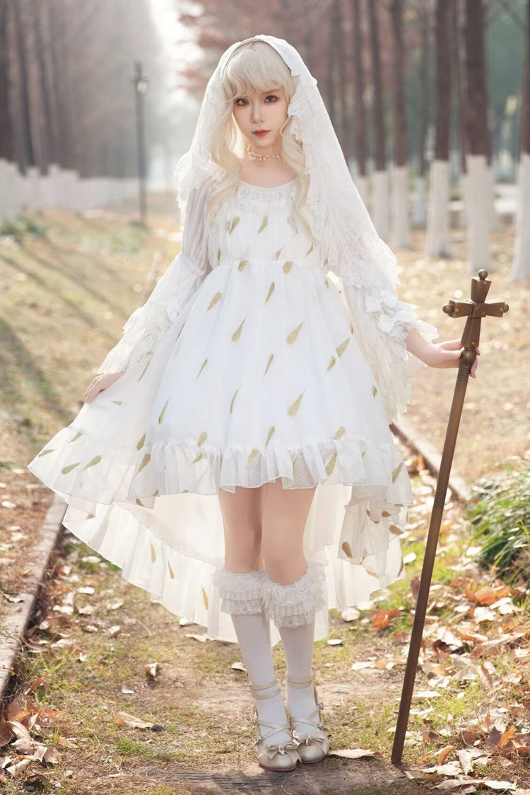 Feather Snowflake Embroidery Sleeveless Ruffle Bow Sweet Lolita JSK in Three Shades