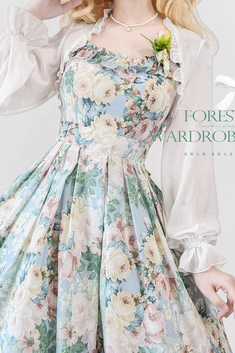 Elegant Lolita JSK Dress with Floral Print and Bow