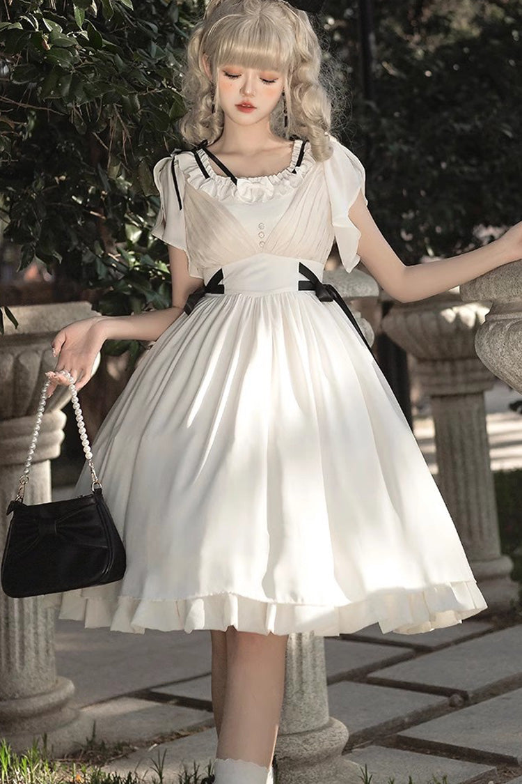 Ivory Moonlit Chiffon Short-Sleeve Ruffled Sweet Jumper