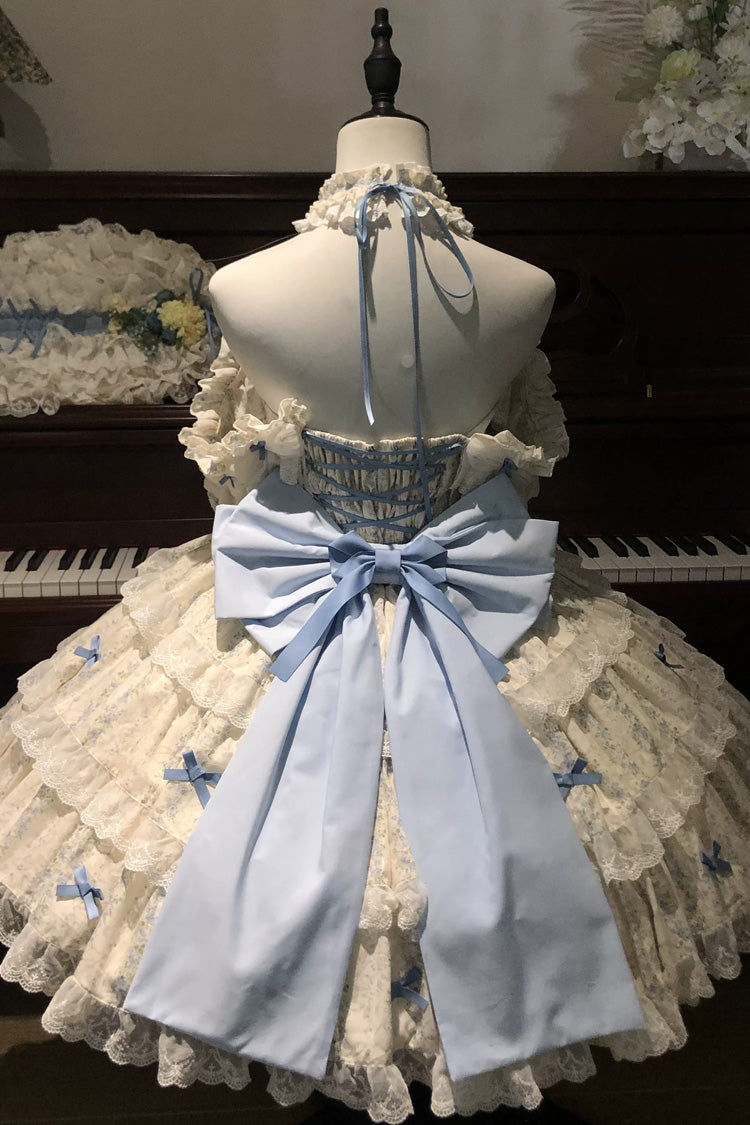 Floral Triple-Layer Halter JSK with Bow Accents - Sweet Lolita