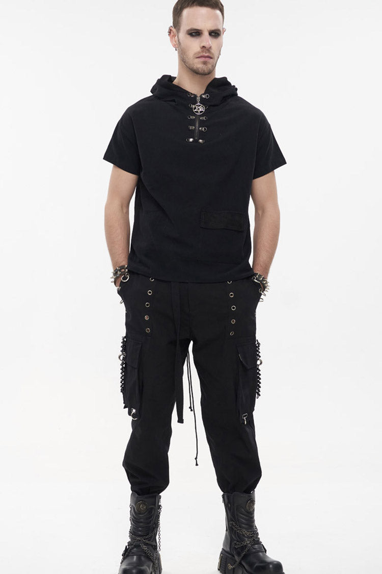 Multi-Pocket Chain-Adorned Cargo Pants for Men
