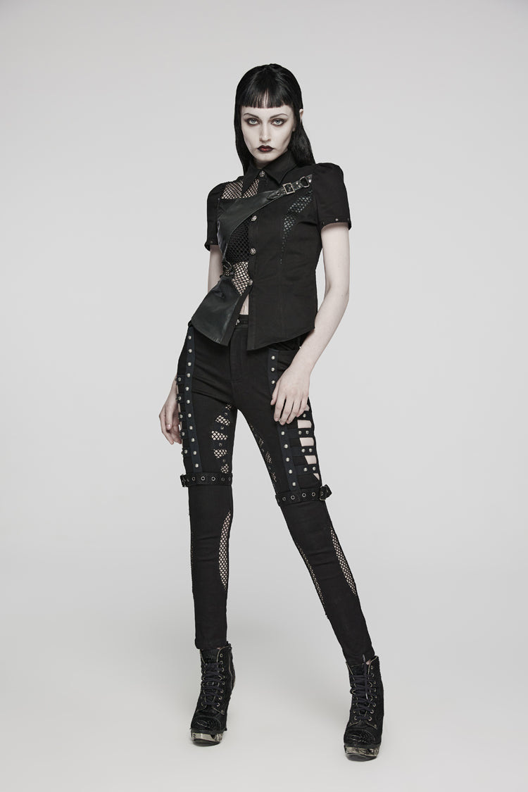 Steampunk Blouse with Hollow Leather Stitching