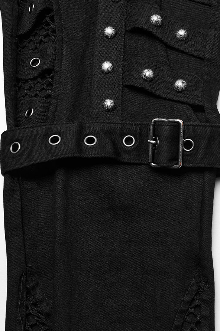 Cutout Punk Jeans with Eyelet Details and Mesh Trim