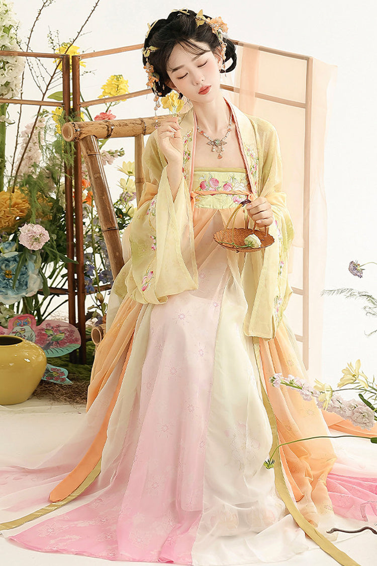 Sweet Hanfu Dress Set with High Waist and Embroidery