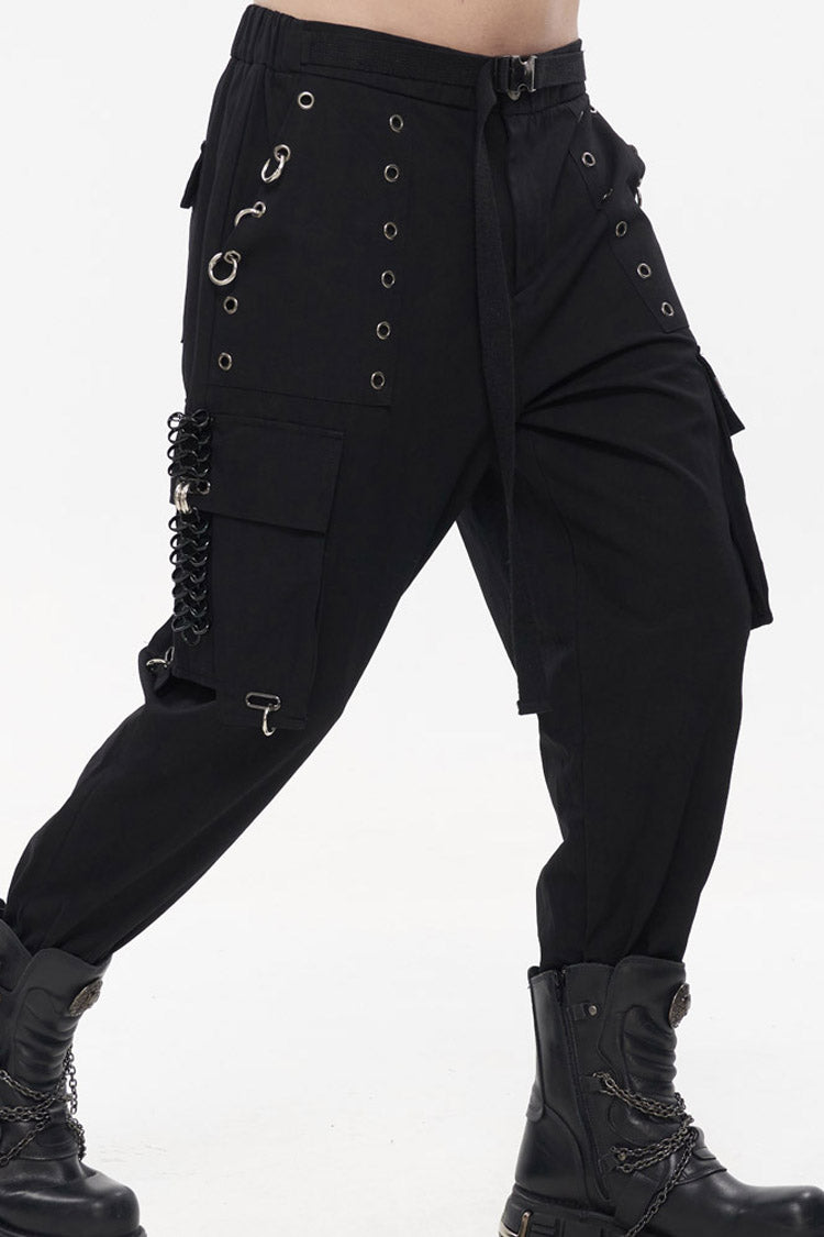 Multi-Pocket Chain-Adorned Cargo Pants for Men