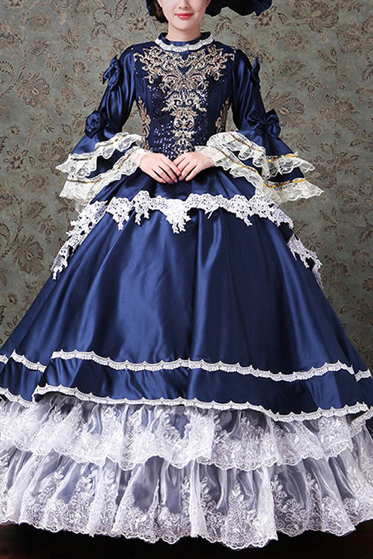 Lace Embroidery Victorian Gown - Multi-Layer Trumpet Sleeves