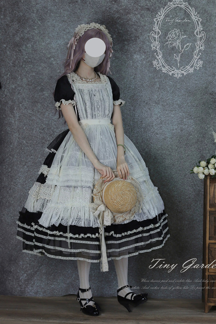 Noir Square Neck Short Sleeve Lace Pearl Sweet Dress - Vintage Ball 3.0