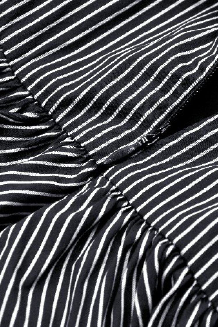 Monochrome Gothic Lolita Slip Dress with Pinstripes and Lace-Up Details