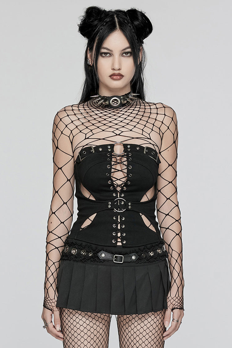 Women's Punk Tube Top with Hollow Lace-Up Ripped Buckle Design