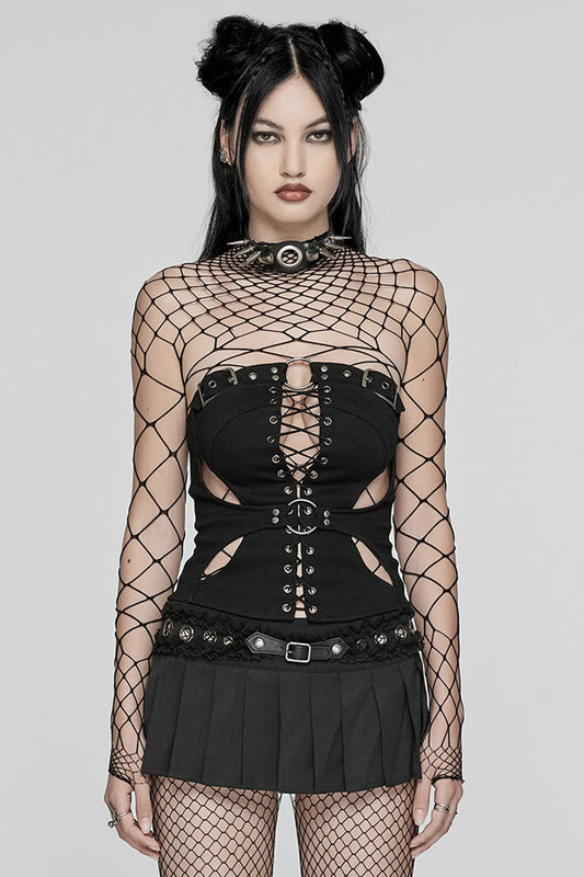 Women's Punk Tube Top with Hollow Lace-Up Ripped Buckle Design
