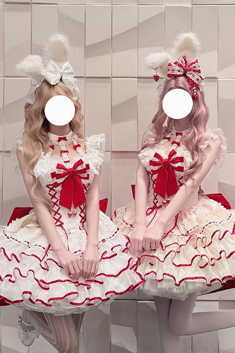 Cupid Strawberry Sleeveless Triple-Layered Ruffle Princess Ballet Sweet Lolita Dress in Two Shades