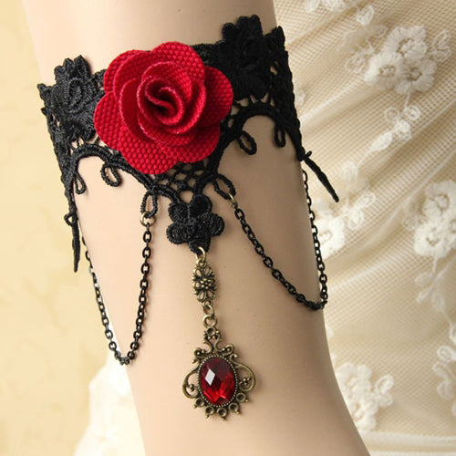 Dark Lace Rose Ruby Gothic Bracelet