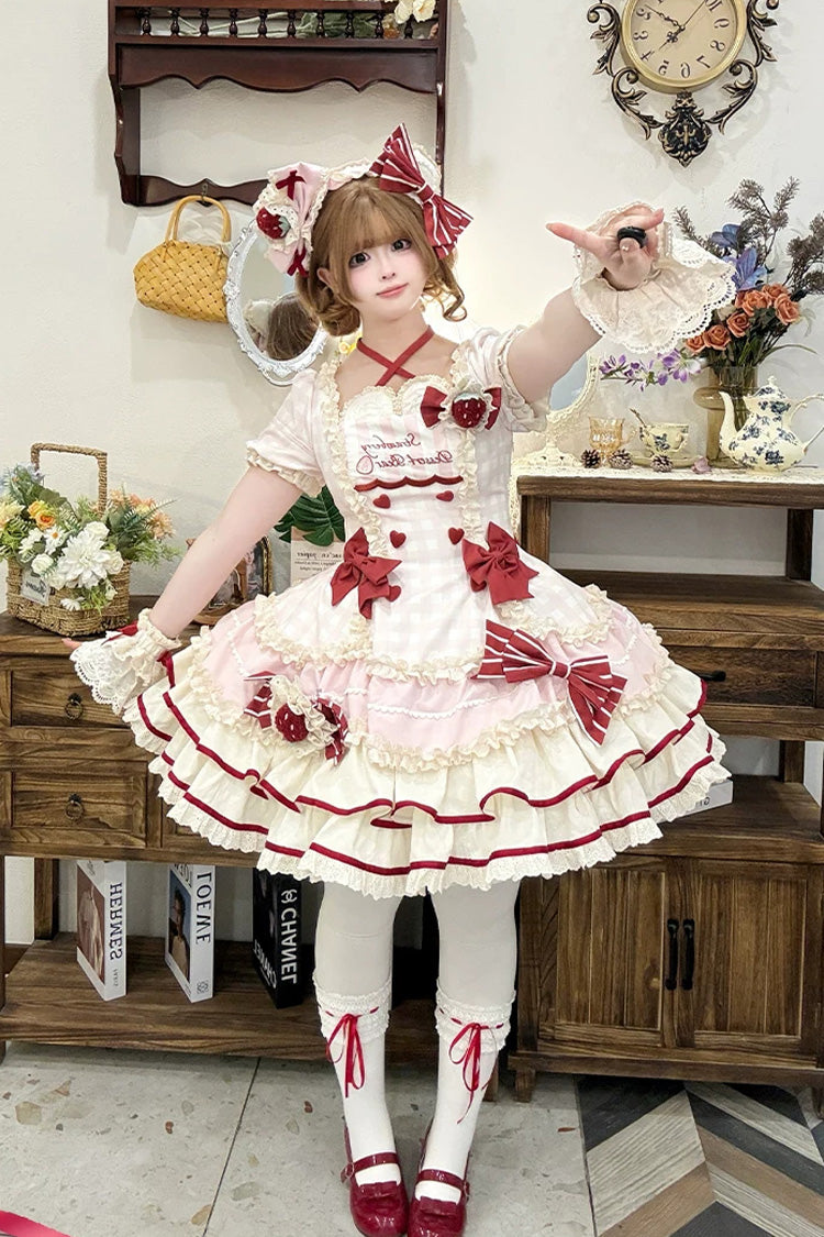 Sweetheart Strawberry Bunny Dress with Triple Ruffles & Bow