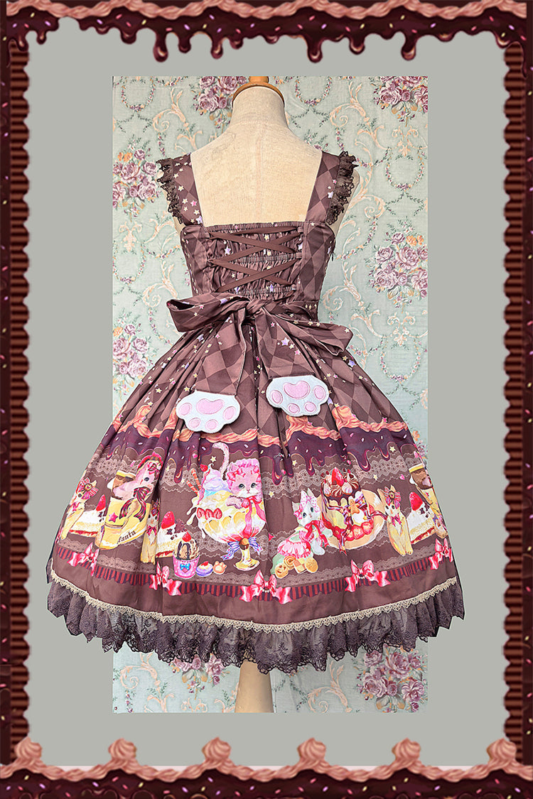 Sleeveless Lace Bow Print Sweet JSK Dress in 3 Colors - Cream Meow