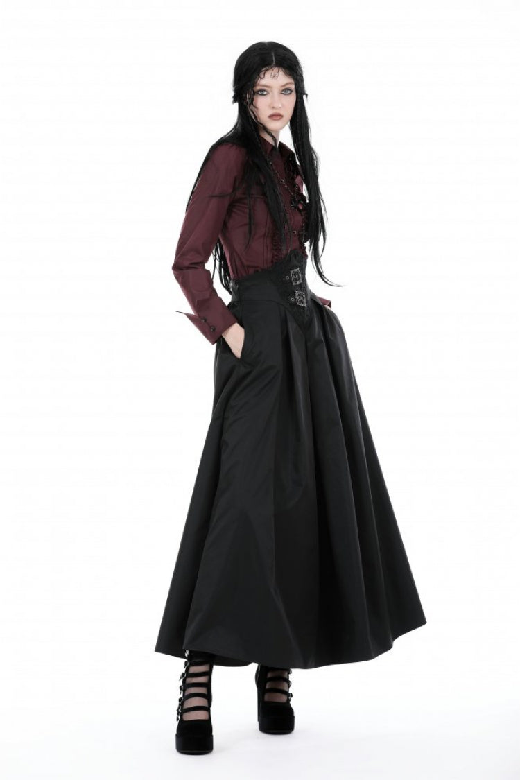 High-Waisted Pleated Gothic Long Skirt for Women