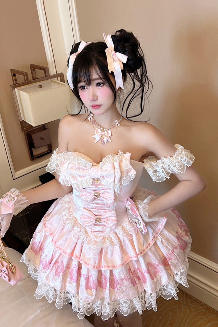 True Love Strawberry Print Dress with Off-Shoulder & Bow