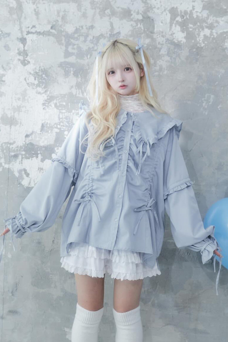 Doll Collar Long Sleeve Ruffled Bow Sweet Jirai Kei Blouse