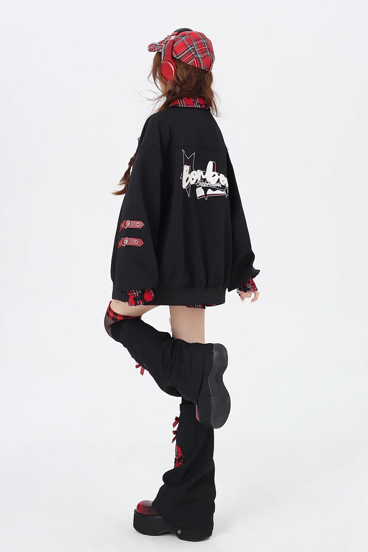 Long Sleeve Embroidered Stitching Gothic Jirai Kei Coat