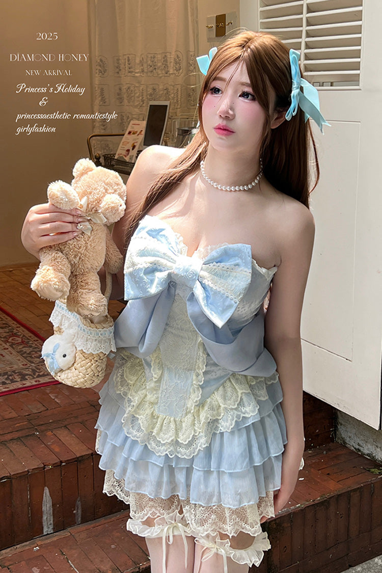 Blue Sleeveless Double-Layered Lace Sweet Lolita Skirt Set