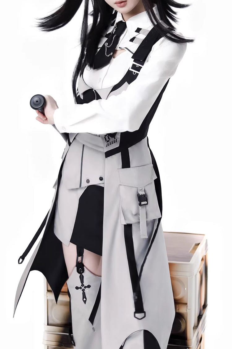 Black/White Color-Block Sci-Fi Lolita Skirt Ensemble