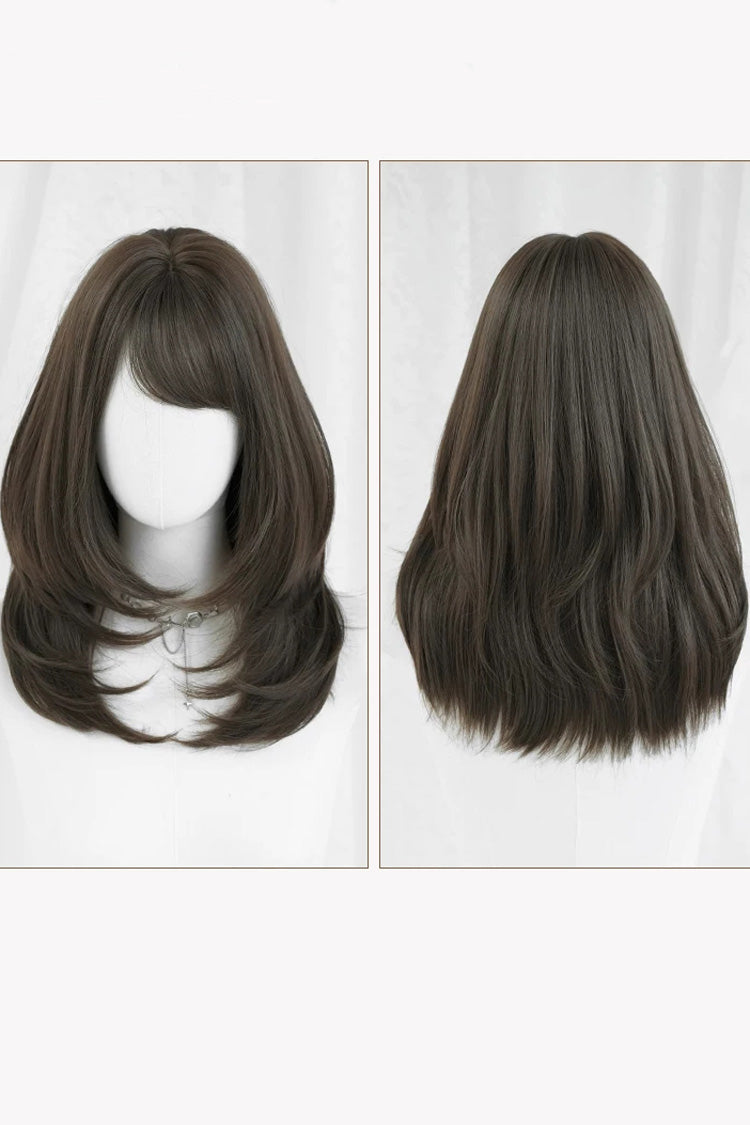 Side-Swept Bangs Multi-Layered Lolita Wig - Shoulder Length Brown
