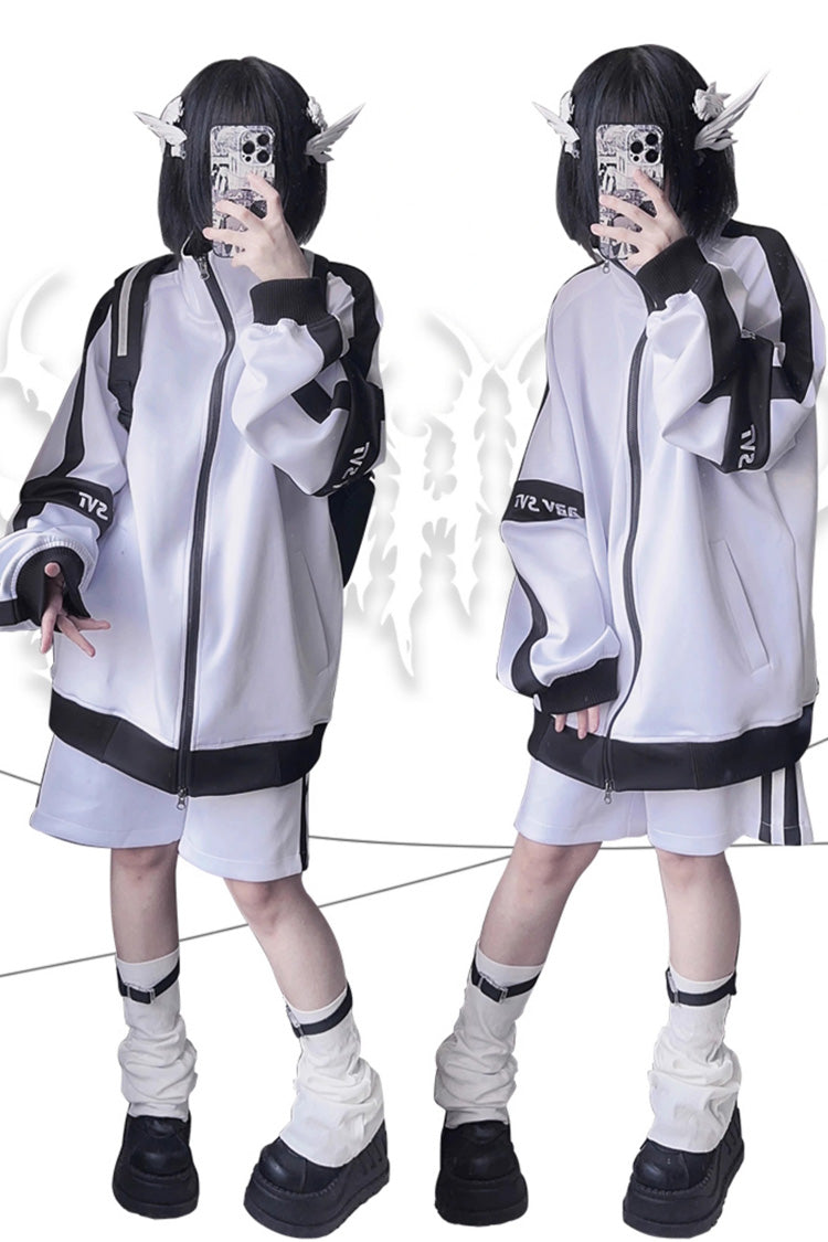 Printed Jirai Kei Long-Sleeve Coat with Unique Pattern, 3 Colors
