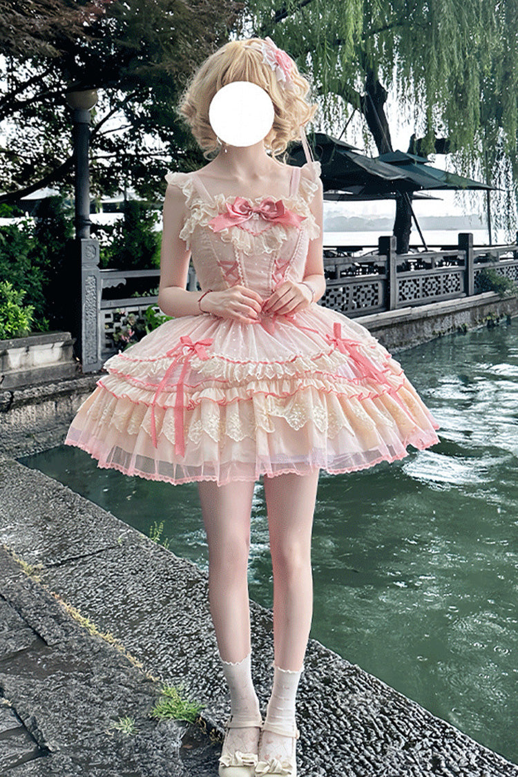 Magenta Sleeveless Ruffle Bow Lace Corset Sweet Jumper Dress - Candy House