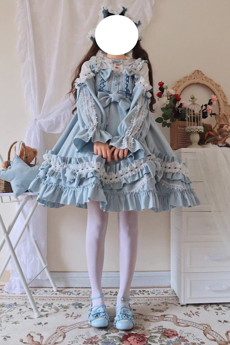 Multi-Color Sweet Lolita Long Sleeve Ruffle Embroidery Bowknot Dress 3 Colors