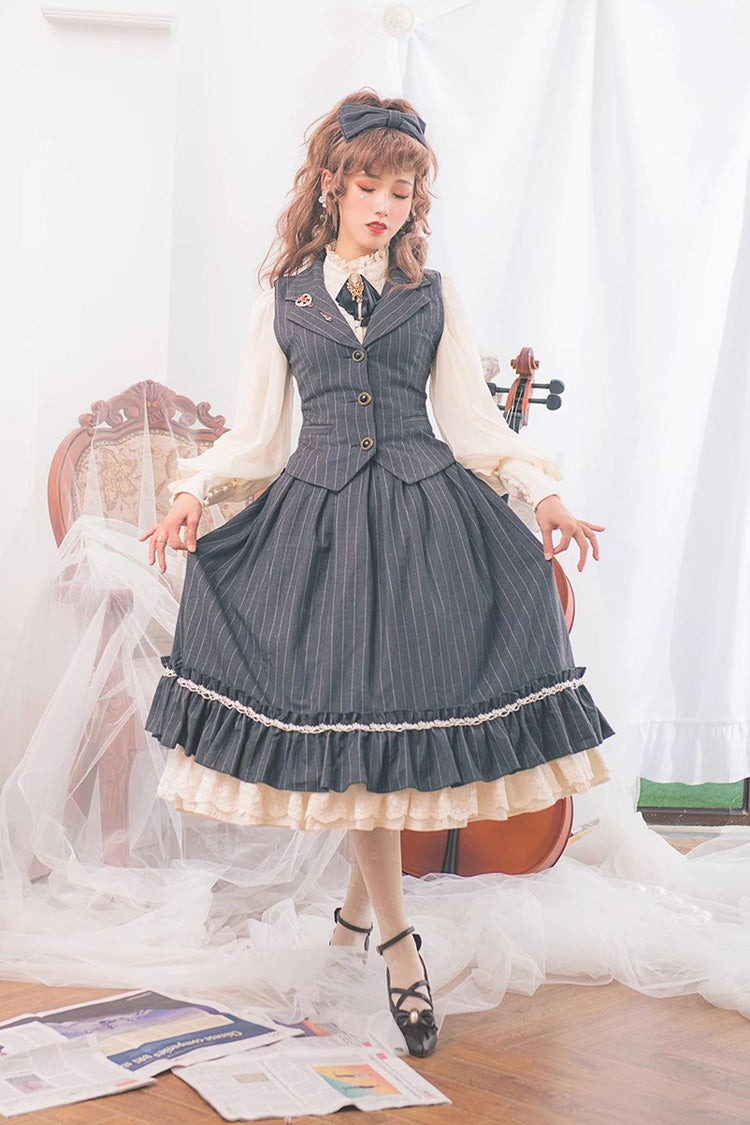 Striped Print Ruffled Elegant College Sweet Skirt - 3 Tones